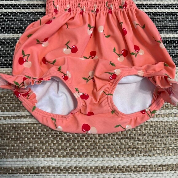 Janie and Jack Baby Girl Cherry Print One Piece Swimsuit Orange Size 6-12M - Picture 3 of 8